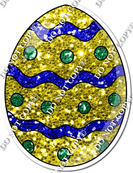 Yellow & Blue Sparkle Easter Egg - Horizontal Squiggles w/ Variants