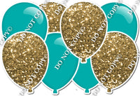 Gold Sparkle & Flat Teal - Horizontal Balloon Panel