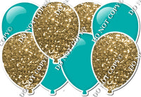 Gold Sparkle & Flat Teal - Horizontal Balloon Panel