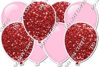 Flat Baby Pink & Red Sparkle - Horizontal Balloon Panel