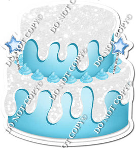2 Tier Baby Blue Cake with White Drip