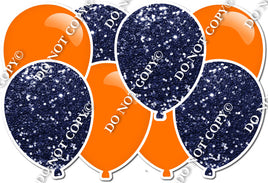 Navy Blue Sparkle & Flat Orange - Horizontal Balloon Panel