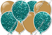 Teal Sparkle & Flat Gold - Horizontal Balloon Panel