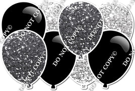 Silver & Light Silver Sparkle & Flat Black - Horizontal Balloon Panel