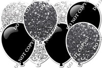 Silver & Light Silver Sparkle & Flat Black - Horizontal Balloon Panel