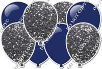 Silver Sparkle & Flat Navy Blue - Horizontal Balloon Panel