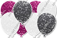 White, Hot Pink & Silver Sparkle - Horizontal Balloon Panel