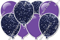 Navy Blue Sparkle & Flat Purple - Horizontal Balloon Panel