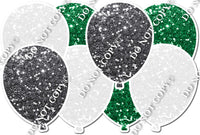 White, Green & Silver Sparkle - Horizontal Balloon Panel