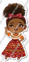 Dark Skin Tone Girl Wearing Red & Orange Dress w/ Variant