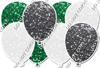 White, Green & Silver Sparkle - Horizontal Balloon Panel