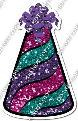 Teal, Purple, & Hot Pink Sparkle Party Hat w/ Variant
