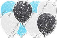 White, Baby Blue & Silver Sparkle - Horizontal Balloon Panel