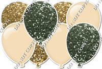 Sage & Gold Sparkle & Flat Champagne - Horizontal Balloon Panel