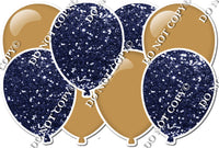 Navy Blue Sparkle & Flat Gold - Horizontal Balloon Panel