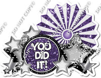 White & Purple Sparkle You Did It Statement With Fan Left Side w/ Variant