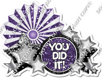 White & Purple Sparkle You Did It Statement With Fan Right Side w/ Variant