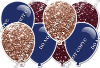 Rose Gold & Burgundy Sparkle & Flat Navy Blue - Horizontal Balloon Panel
