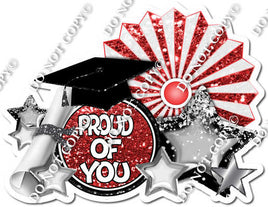 White & Red Sparkle Proud of You Statement With Fan & Grad Cap w/ Variant