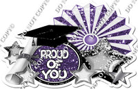 White & Purple Sparkle Proud of You Statement With Fan & Grad Cap w/ Variant