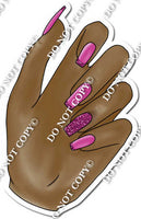 Dark Skin Tone Hand with Hot Pink Nails