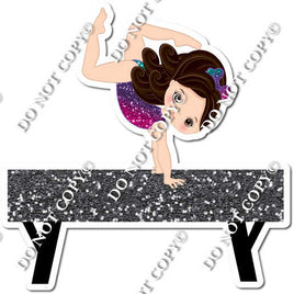 Light Skin Tone Gymnastics Girl Doing Handstand on Beam w/ Variant