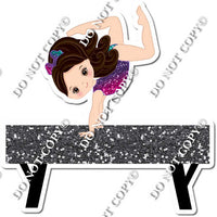 Light Skin Tone Gymnastics Girl Doing Handstand on Beam w/ Variant