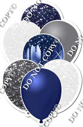 Silver Sparkle, Navy Blue & White Sparkle Balloon Bundle