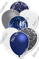 Silver Sparkle, Navy Blue & White Sparkle Balloon Bundle
