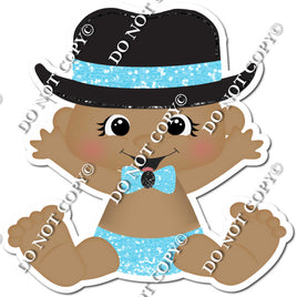Dark Skin Tone Boy with Top Hat - Baby Blue -