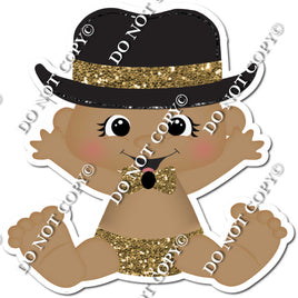 Dark Skin Tone Boy with Top Hat - Gold -