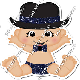 Light Skin Tone Boy with Top Hat - Navy Blue - w/ Variants
