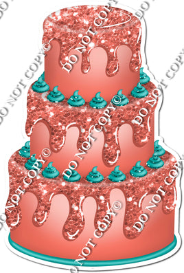 Coral Cake with Teal Dollops