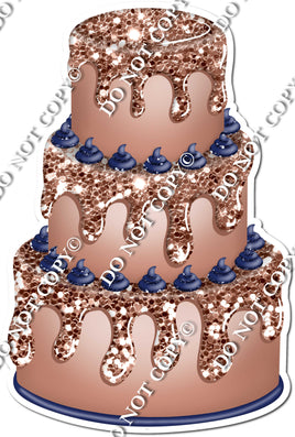 Rose Gold Cake with Navy Blue Dollops