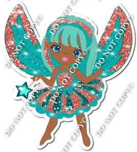 Dark Skin Tone Fairy - Teal & Orange