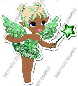 Dark Skin Tone Fairy - Green - On Tip Toes