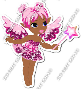 Dark Skin Tone Fairy - Hot Pink & Baby Pink - On Tip Toes