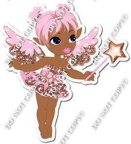 Dark Skin Tone Fairy - Rose Gold & Baby Pink - On Tip Toes
