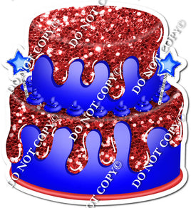 2 Tier Blue Cake & Dollops, Red Drip