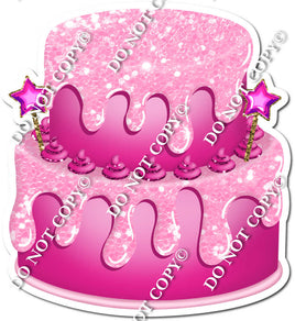 2 Tier Hot Pink Cake & Dollops, Baby Pink Drip