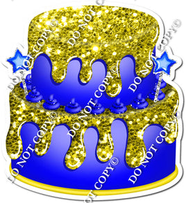 2 Tier Blue Cake & Dollops, Yellow Drip