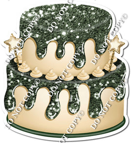 2 Tier Champagne Cake & Dollops, Sage Drip