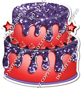 2 Tier Red Cake & Dollops, Purple Drip