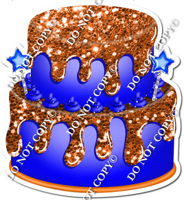 2 Tier Blue Cake & Dollops, Orange Drip