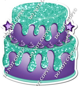 2 Tier Purple Cake & Dollops, Mint Drip