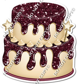 2 Tier Champagne Cake & Dollops, Burgundy Drip