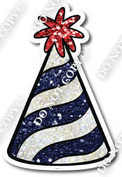 Small White & Navy Blue Sparkle Party Hat