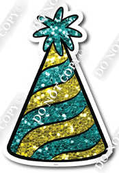Small Yellow & Teal Sparkle Party Hat