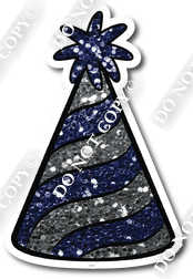 Small Silver & Navy Blue Sparkle Party Hat