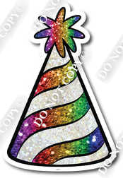 Small White & Rainbow Sparkle Party Hat